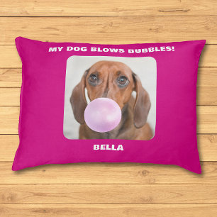 Funny Dog Blowing Bubble, Photo, Name, Your Text Pet Bed