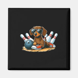 Funny Dog Bowling Dachshund With Sungles Playing B Magnet
