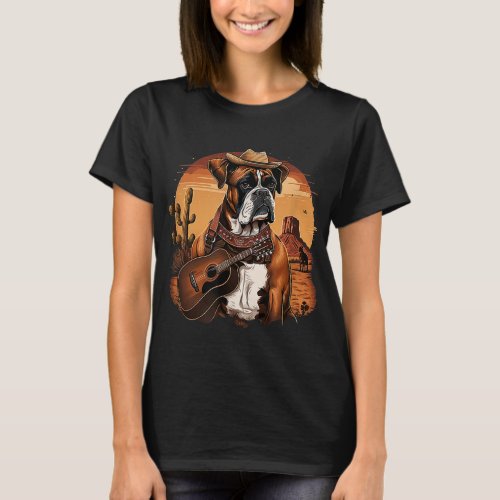 Funny Dog Boxer Country Music Rodeo Cowboy guitar T_Shirt