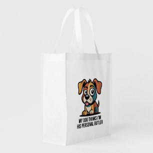 Funny Dog Butler Cartoon Quote Grocery Bag