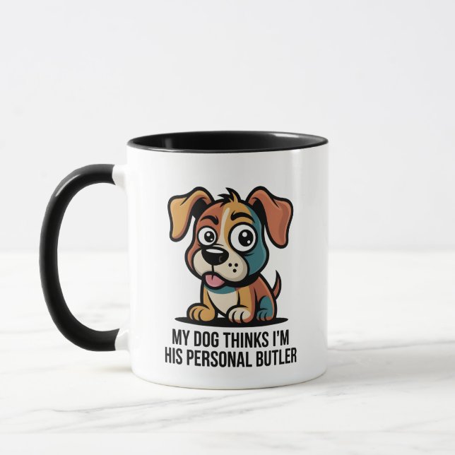 Funny Dog Butler Cartoon Quote Mug (Left)
