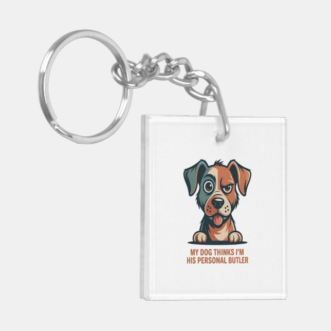 Funny Dog Butler Quote Illustration Keychain (Front Left)