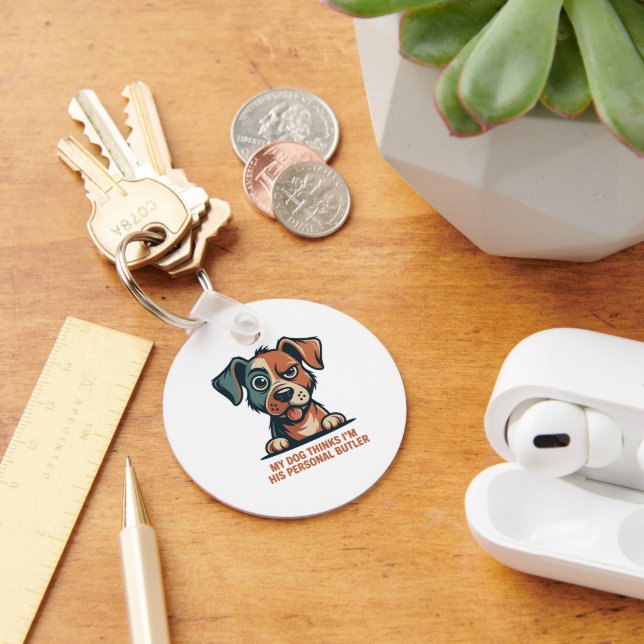 Funny Dog Butler Quote Illustration Keychain (Desk)