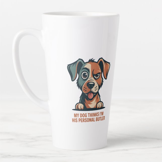 Funny Dog Butler Quote Illustration Latte Mug (Left)