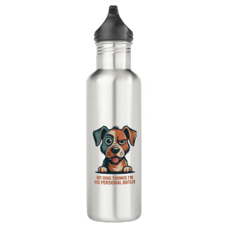 Funny Dog Butler Quote Illustration Stainless Steel Water Bottle