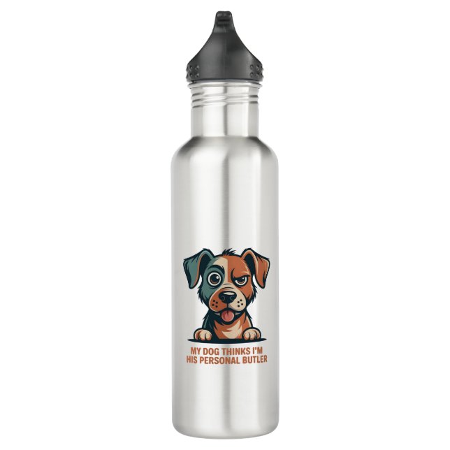 Funny Dog Butler Quote Illustration Stainless Steel Water Bottle (Right)