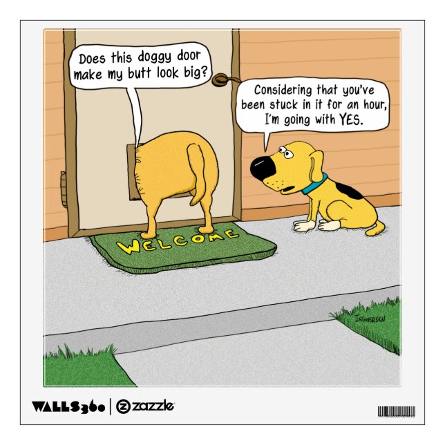 Funny Dog Butt in Doggy Door Wall Decal (Front)