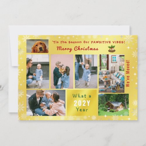 Funny Dog Cat 7 Photos Collage Weve Moved Golden Holiday Card