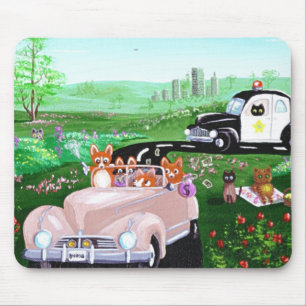 Funny Dog Cat Art Corgi Cop Police Car Creationart Mouse Pad