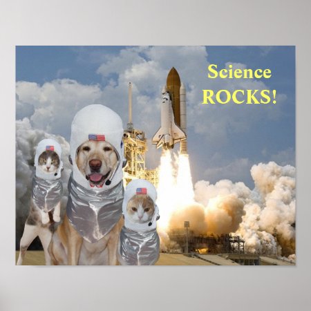 Funny Dog/cat Astronauts Science Poster