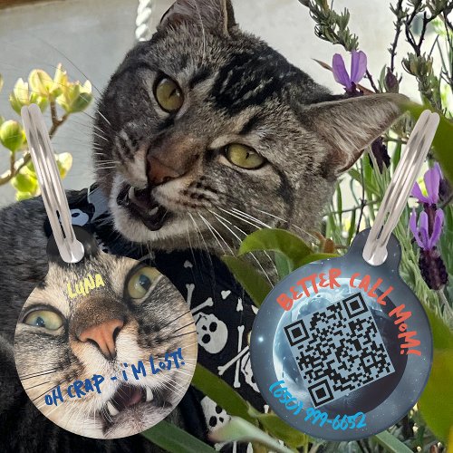 Funny Dog Cat Humor Personalized Details  QR Code Pet ID Tag