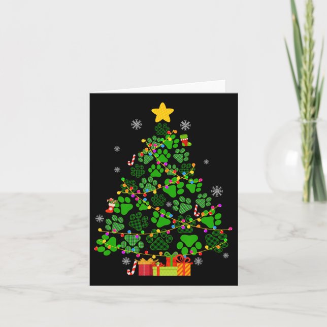 Funny Dog Cat Paws Christmas Tree Xmas Lights Anim Card (Front)