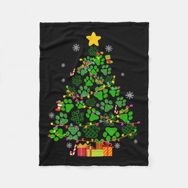 Funny Dog Cat Paws Christmas Tree Xmas Lights Anim Fleece Blanket (Front)