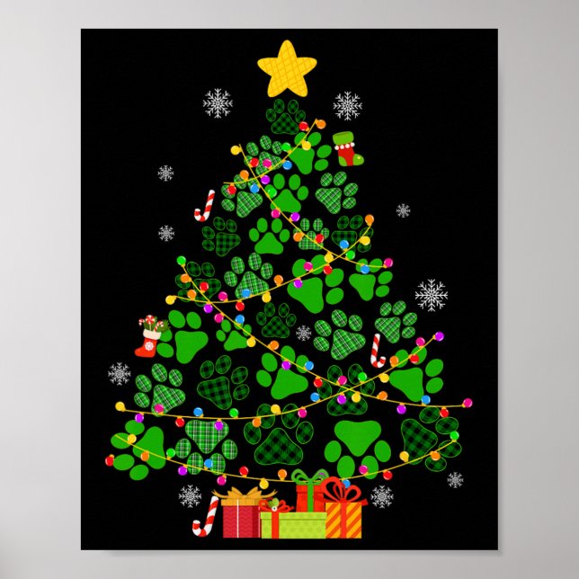 Funny Dog Cat Paws Christmas Tree Xmas Lights Anim Poster (Front)