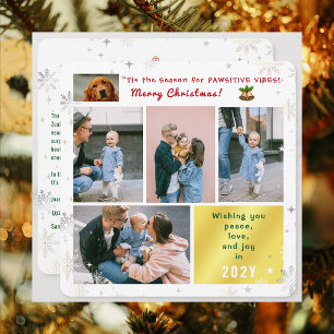 Funny Dog Cat Peace Love Joy 5 Photos Cute Modern Holiday Card