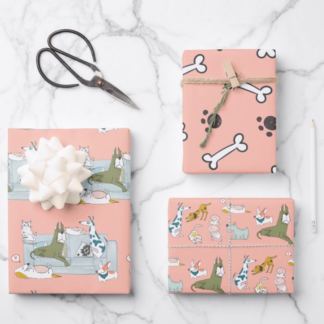 Funny Dog & Cat Pets Cartoon Wrapping Paper Sheets (Front)