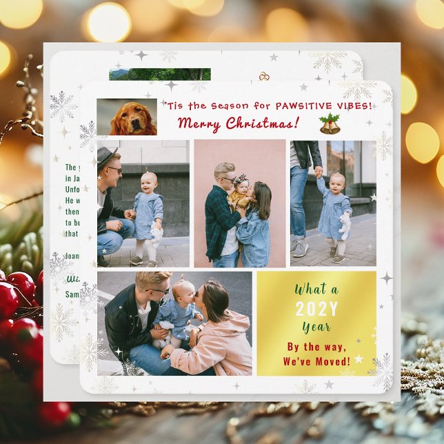 Funny Dog Cat We've Moved New Home 6 Photos Cute Holiday Card ('Tis the Season for Pawsitive Vibes. Funny Cute Modern Dog Cat 6 Photos Christmas Card We've Moved)