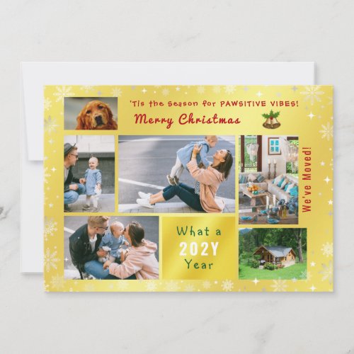 Funny Dog Cat Weve Moved New Home 6 Photos Golden Holiday Card