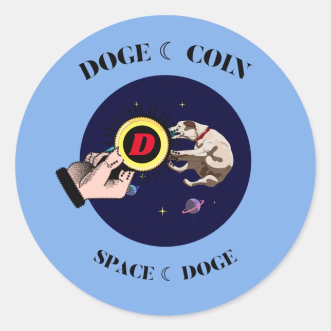 Funny Dog catches dogecoin in space  Classic Round Sticker (Front)