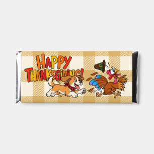 Funny Dog Chasing Turkey Plaid Happy Thanksgiving Hershey Bar Favors