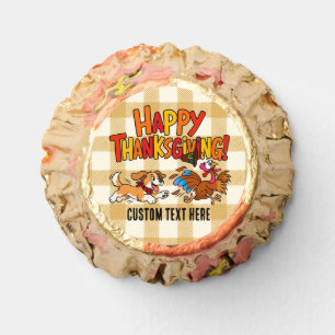 Funny Dog Chasing Turkey Plaid Happy Thanksgiving Reese's Peanut Butter Cups