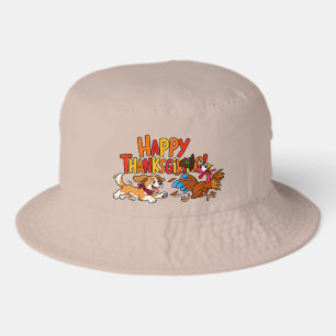 Funny Dog Chasing Turkey Thanksgiving Bucket Hat