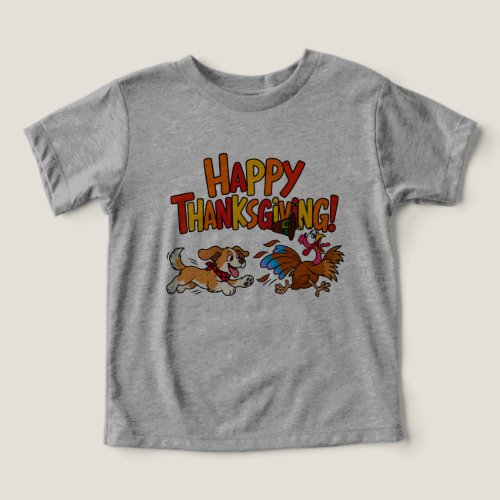 Funny Dog Chasing Turkey Thanksgiving Toddler T-shirt