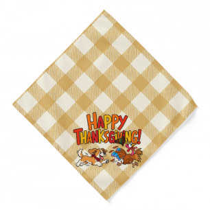 Funny Dog Chasing Turkey Yellow Plaid Thanksgiving Bandana