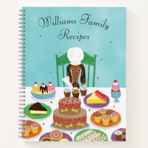 Funny Dog Chef w Dessert Watercolor Family Recipe Notebook