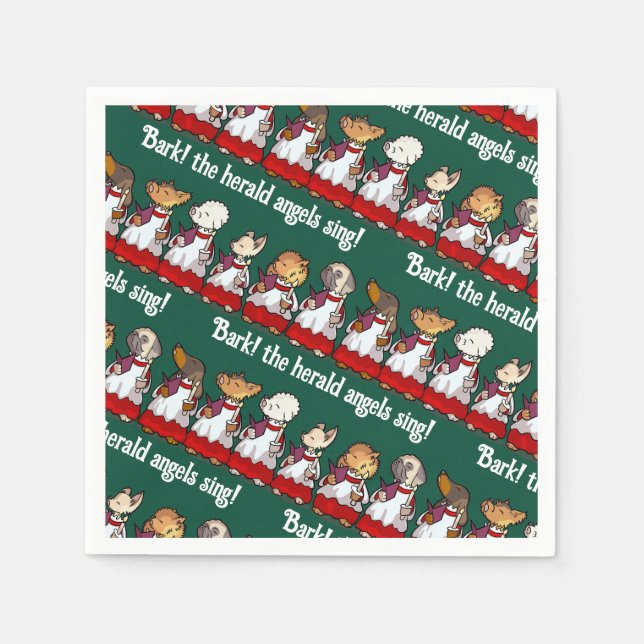 Funny Dog Choir Bark! Xmas Carol Pun Cartoon Napkins (Front)
