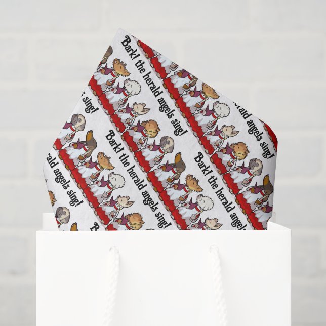 Funny Dog Choir Bark! Xmas Carol Pun Cartoon Tissue Paper (Gift Bag)