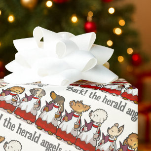 Funny Dog Choir Bark! Xmas Carol Pun Cartoon Wrapping Paper