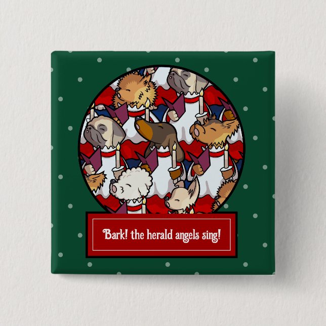 Funny Dog Choir Christmas Carol Pug Pun Cartoon Button (Front)