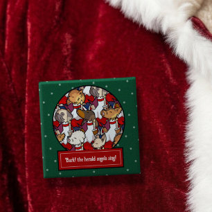 Funny Dog Choir Christmas Carol Pug Pun Cartoon Button