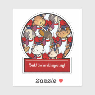 Funny Dog Choir Christmas Carol Pug Pun Cartoon Sticker