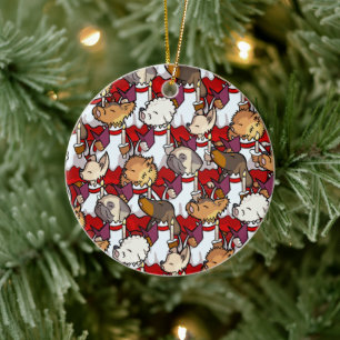 Funny Dog Choir Ding Dog Xmas Carol Pun Cartoon Ceramic Ornament