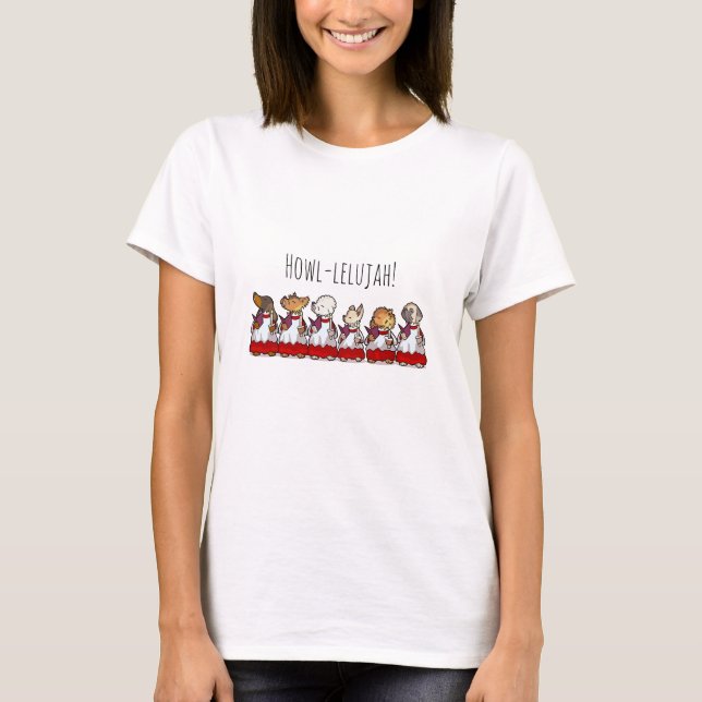 Funny Dog Choir Howllelujah Choirboys Pug Cartoon T-Shirt (Front)