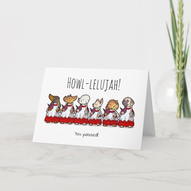 Funny Dog Choir Passed Test Or Exam Cartoon Card (Front)