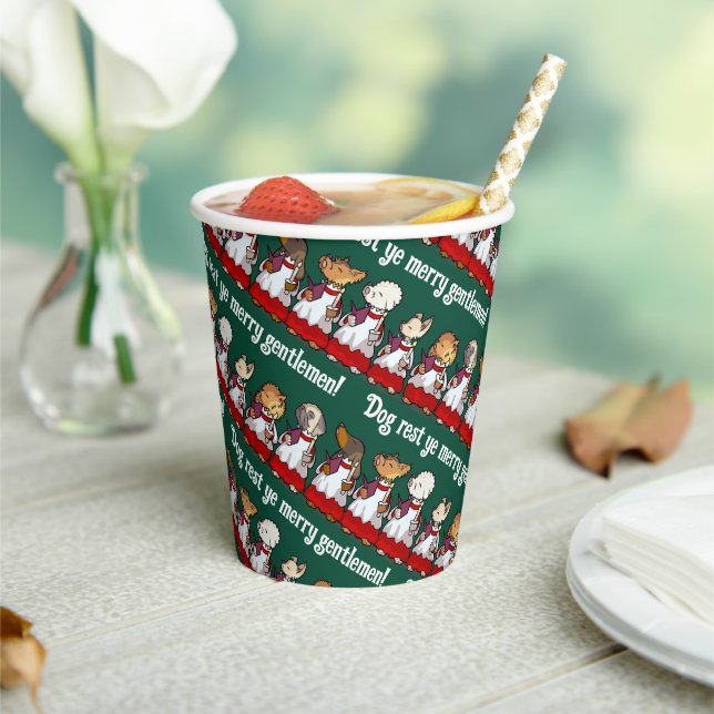 Funny Dog Choir Singing Xmas Carol Pug Pun Cartoon Paper Cups (Insitu)