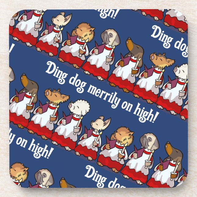 Funny Dog Choir Xmas Carol Pun Dachshund Cartoon Beverage Coaster (Front)