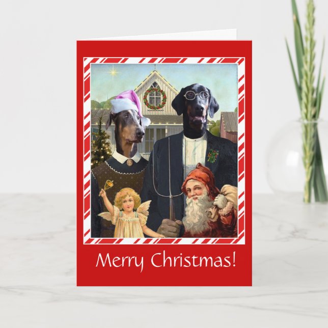Funny dog Christmas card American Gothic spoof (Front)