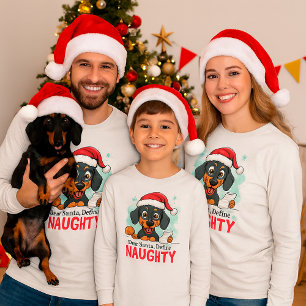 Funny Dog Christmas Family Santa Define Naughty T-Shirt