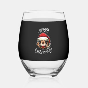 Funny Dog Christmas Pajamas Gift for Dog Lovers Wo Stemless Wine Glass