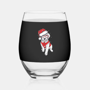 Funny Dog Christmas Pajamas Gift for Dog Lovers Wo Stemless Wine Glass