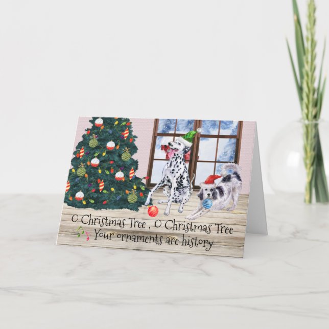 Funny Dog Christmas Tree Dalmatian Spaniel  Holiday Card (Front)