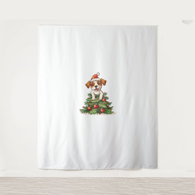 Funny Dog climbing on Christmas Tree Costume  Tapestry (Front)