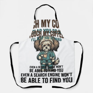 Funny Dog Coffee Warning Vintage Engraving Design_ Apron