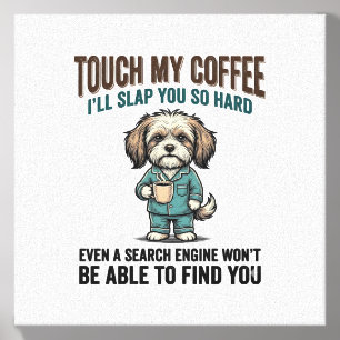 Funny Dog Coffee Warning Vintage Engraving Design_ Canvas Photo Tile