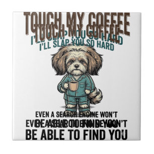 Funny Dog Coffee Warning Vintage Engraving Design_ Ceramic Tile