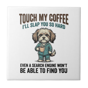 Funny Dog Coffee Warning Vintage Engraving Design_ Ceramic Tile